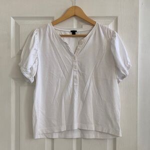 J. Crew White Puff Sleeve Cotton Blouse